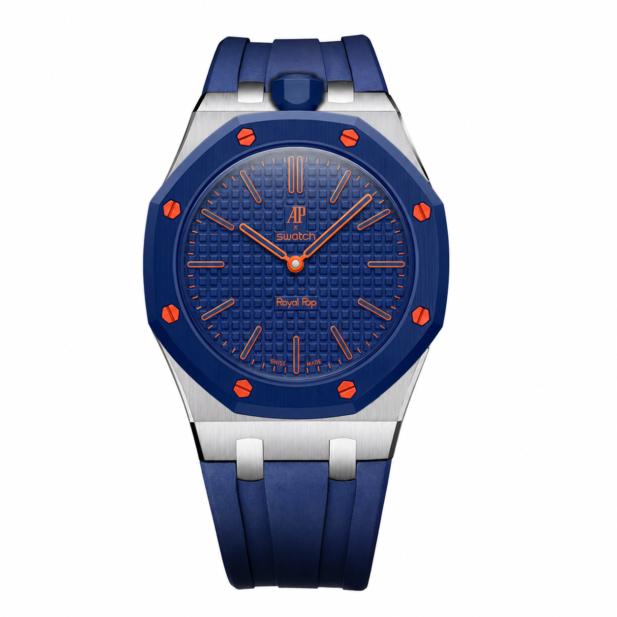 Stainless Steel Rubber Strap Case For AP x Swatch Royal Pop Orenji