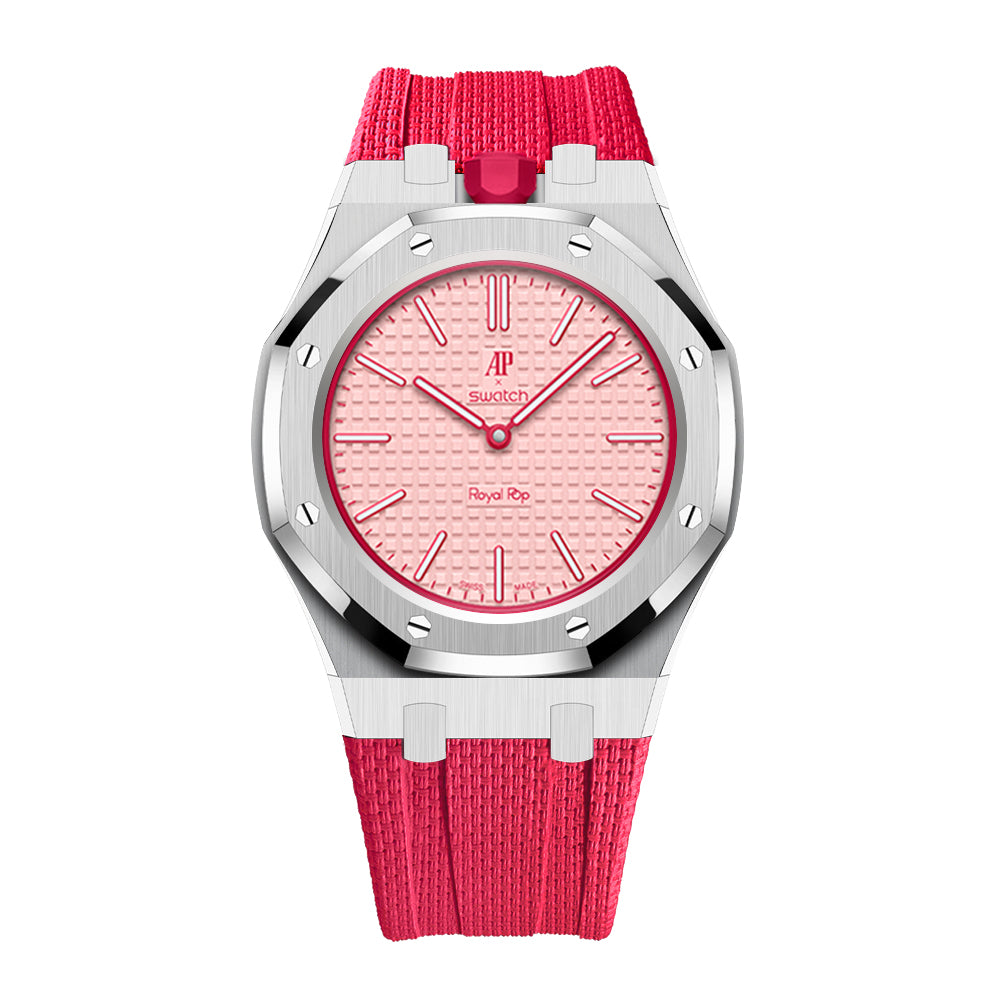  POP AP×Swatch フルステンレスケース ロイヤルオーク風 Full Frame Stainless Steel Rubber Strap Case for AP X Swatch Royal