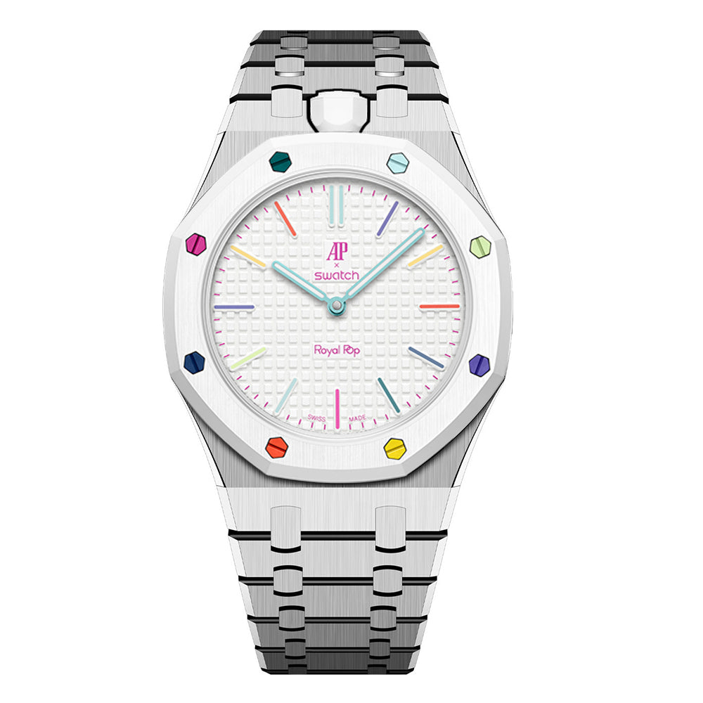 Stainless Steel Bracelet Case For AP x Swatch Royal Pop Huit Blanc