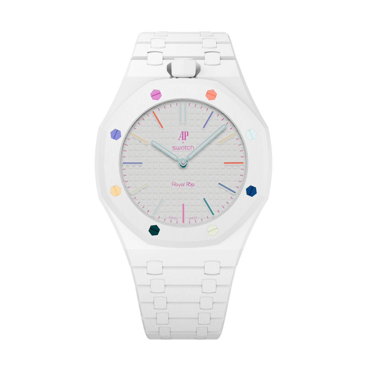 Bioceramic-Gehäuse mit Gliederarmband für AP x Swatch Royal Pop Huit Blanc