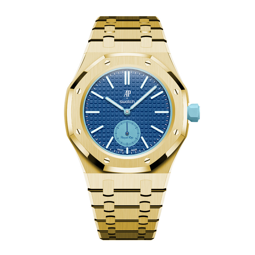 Full Frame Stainless Steel Yellow Gold Bracelet Case for AP X Swatch Royal Pop Lan Ba