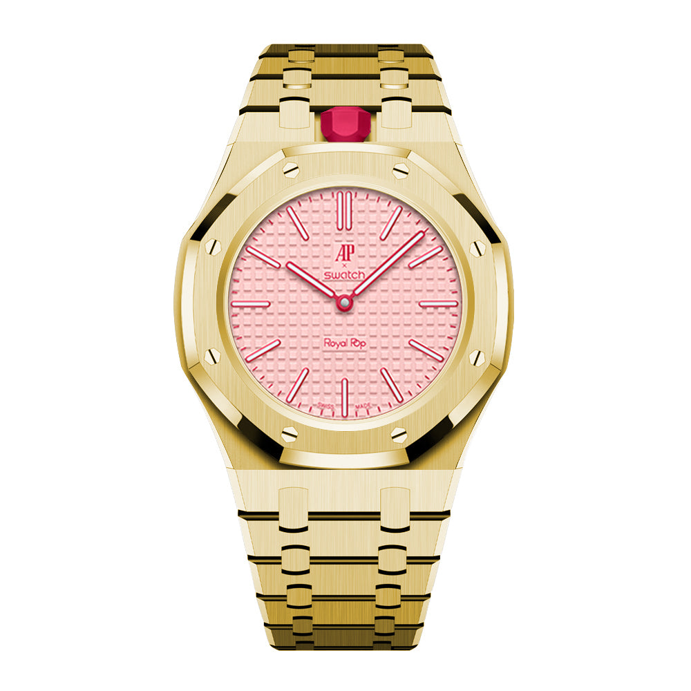 Full Frame Stainless Steel Yellow Gold Bracelet Case for AP X Swatch Royal Pop Otto Rosso