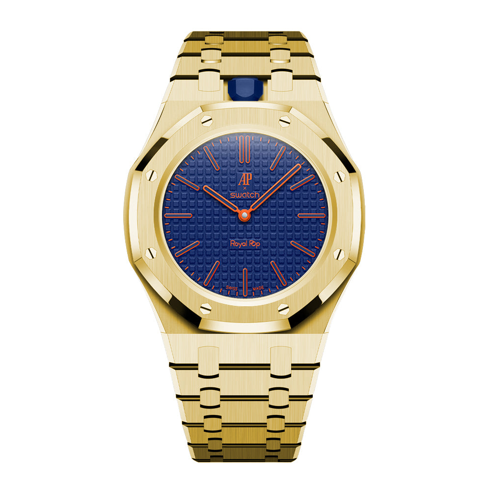 Full Frame Stainless Steel Yellow Gold Bracelet Case for AP X Swatch Royal Pop Orenij Hachi