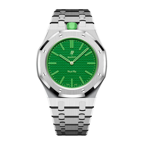 Full Frame Cover Stainless Steel Bracelet Case For AP X Swatch Royal Pop Green Eight