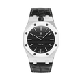 Stainless Steel Leather Strap Case For AP x Swatch Royal Pop Ocho Negro