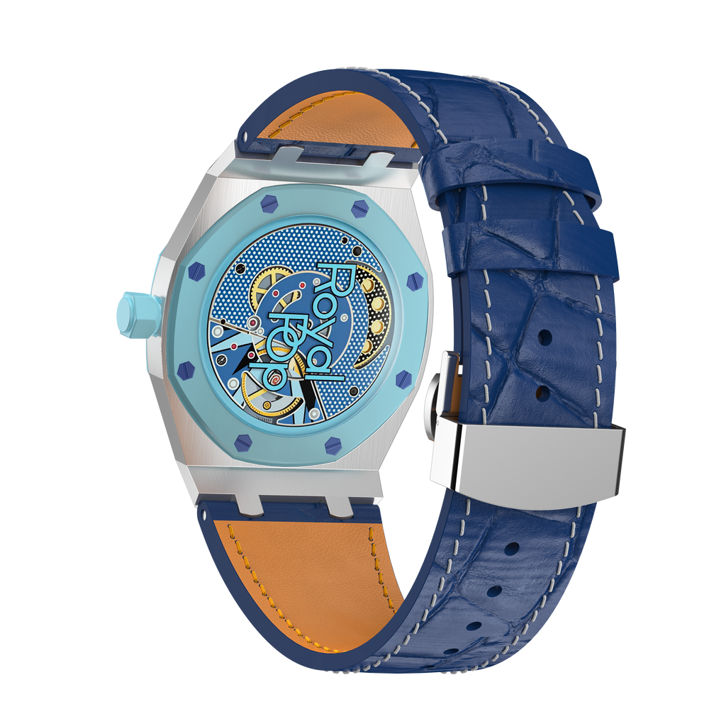 Stainless Steel Leather Strap Case For AP x Swatch Royal Pop Lan Ba
