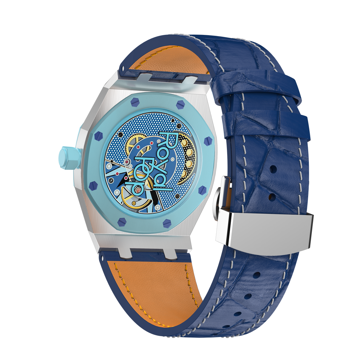 Stainless Steel Leather Strap Case For AP x Swatch Royal Pop Lan Ba