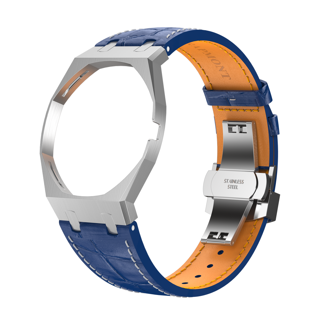 Stainless Steel Leather Strap Case For AP x Swatch Royal Pop Lan Ba