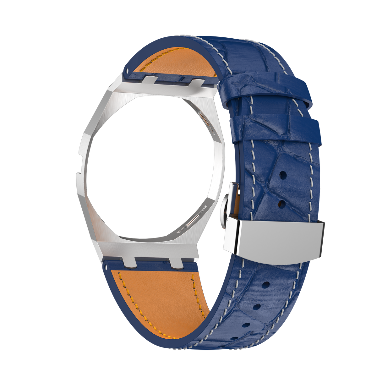 Stainless Steel Leather Strap Case For AP x Swatch Royal Pop Lan Ba