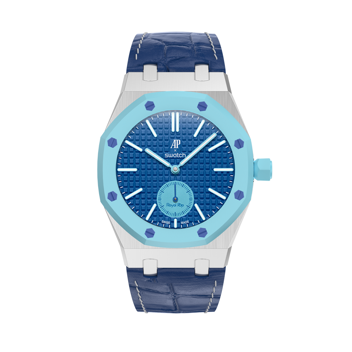 Stainless Steel Leather Strap Case For AP x Swatch Royal Pop Lan Ba