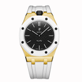Stainless Steel Yellow Gold Rubber Strap Case For AP x Swatch Royal Pop Ocho Negro