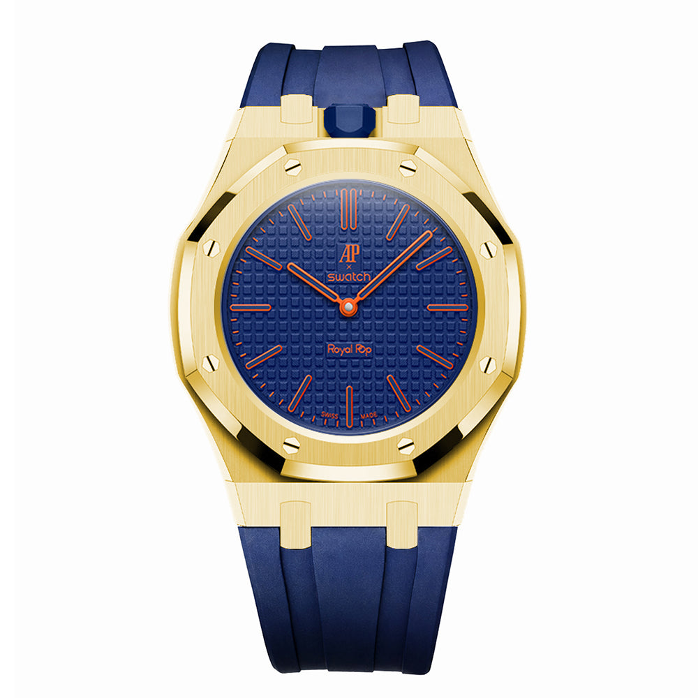 Full Frame Stainless Steel Yellow Gold Rubber Strap Case for AP X Swatch Royal Pop Orenij Hachi