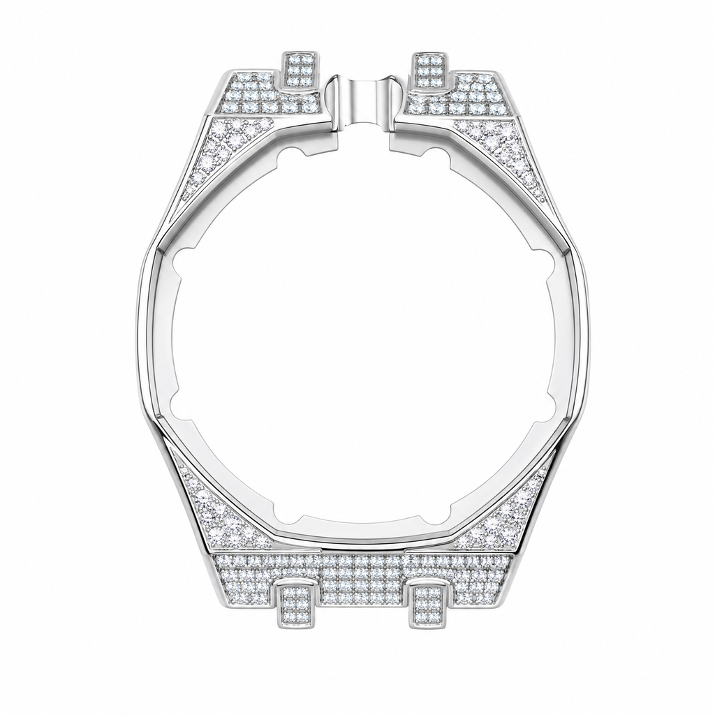 Moissanite Stainless Steel Rubber Strap Case For AP x Swatch Royal Pop Orenij Hachi