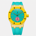 Stainless Steel Yellow Gold Rubber Strap Case For AP x Swatch Royal Pop OTG Roz