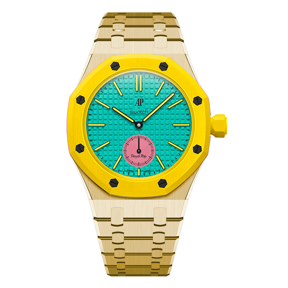 Stainless Steel Yellow Gold Bracelet Case For AP x Swatch Royal Pop OTG ROZ