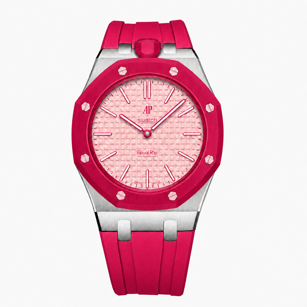Stainless Steel Rubber Strap Case For AP x Swatch Royal Pop Otto Rosso