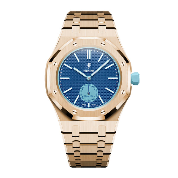 Full Frame Cover Stainless Steel Rosé Gold Bracelet Case for AP X Swatch Royal Pop Lan Ba