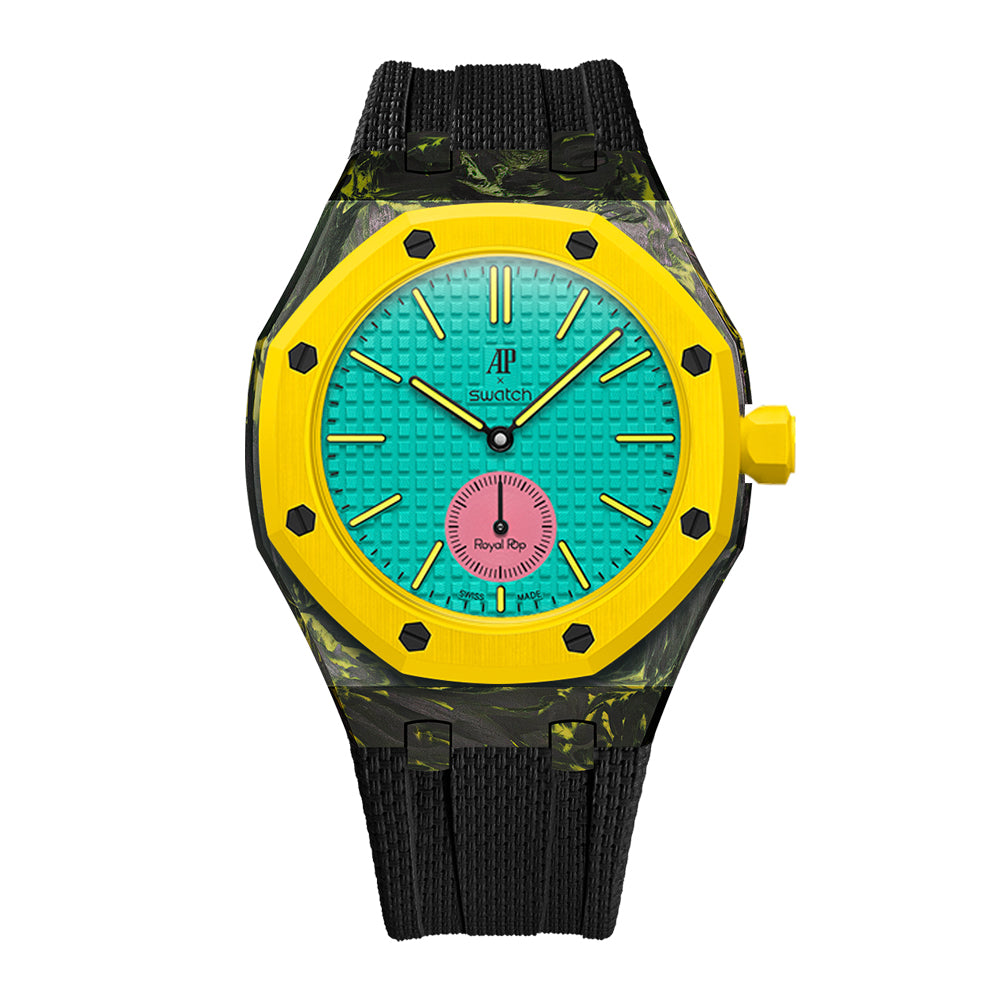 Carbon Fiber Rubber Strap Case for AP X Swatch Royal Pop OTG ROZ