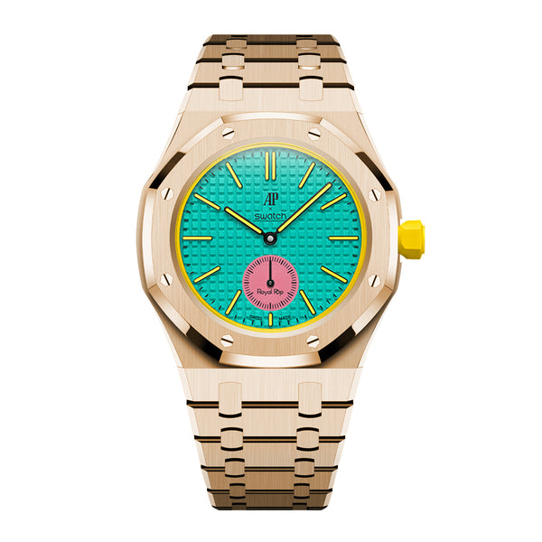 Full Frame Cover Stainless Steel Rosé Gold Bracelet Case for AP X Swatch Royal Pop OTG ROZ
