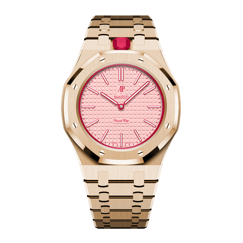 Full Frame Cover Stainless Steel Rosé Gold Bracelet Case for AP X Swatch Royal Pop Otto Rosso