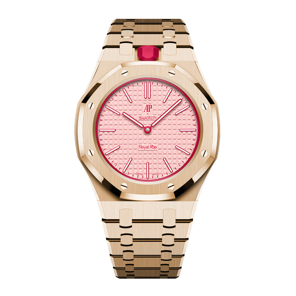 Full Frame Cover Stainless Steel Rosé Gold Bracelet Case for AP X Swatch Royal Pop Otto Rosso