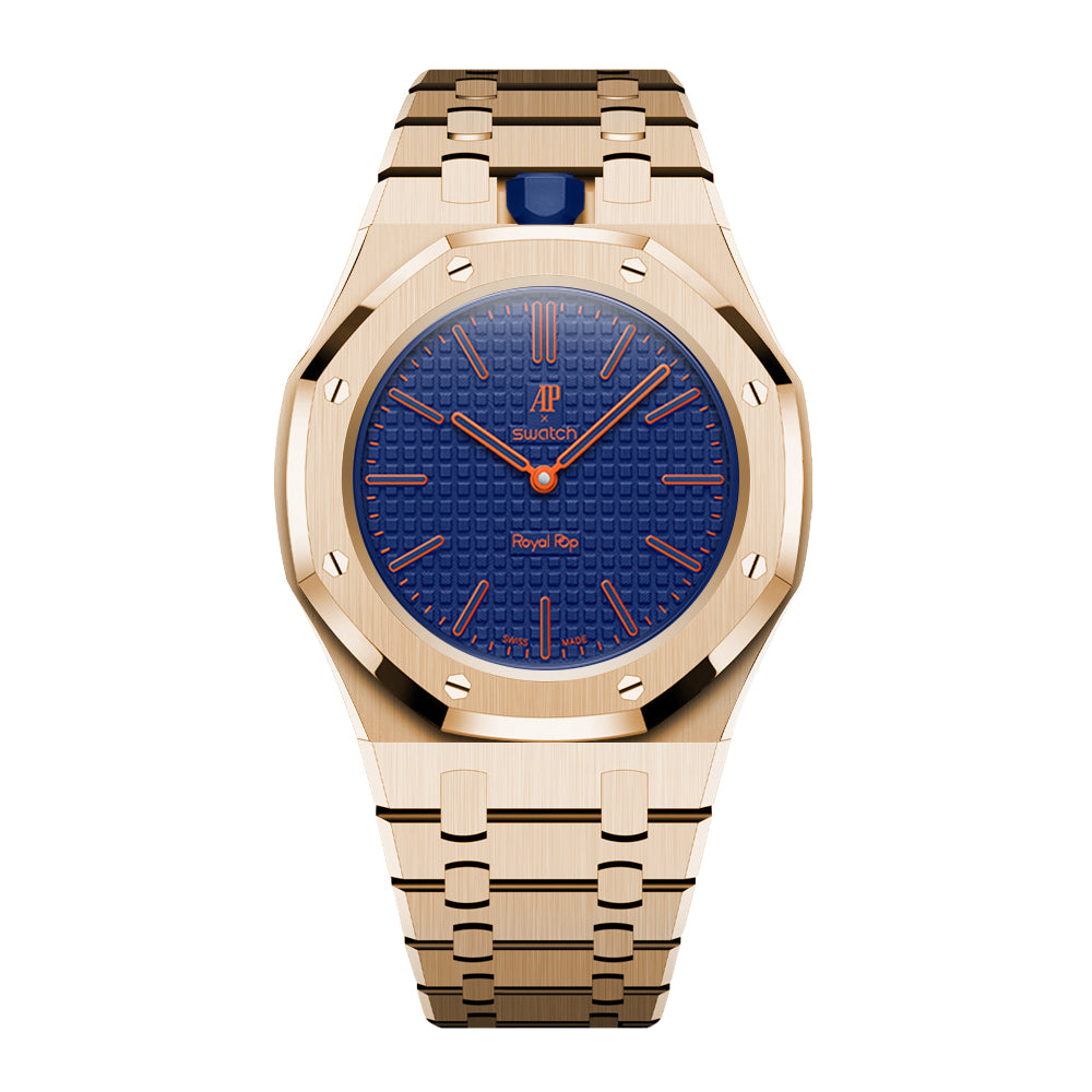 Full Frame Cover Stainless Steel Rosé Gold Bracelet Case for AP X Swatch Royal Pop Orenij Hachi