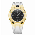 Full Frame Stainless Steel Yellow Gold Rubber Strap Case for AP X Swatch Royal Pop Ocho Negro
