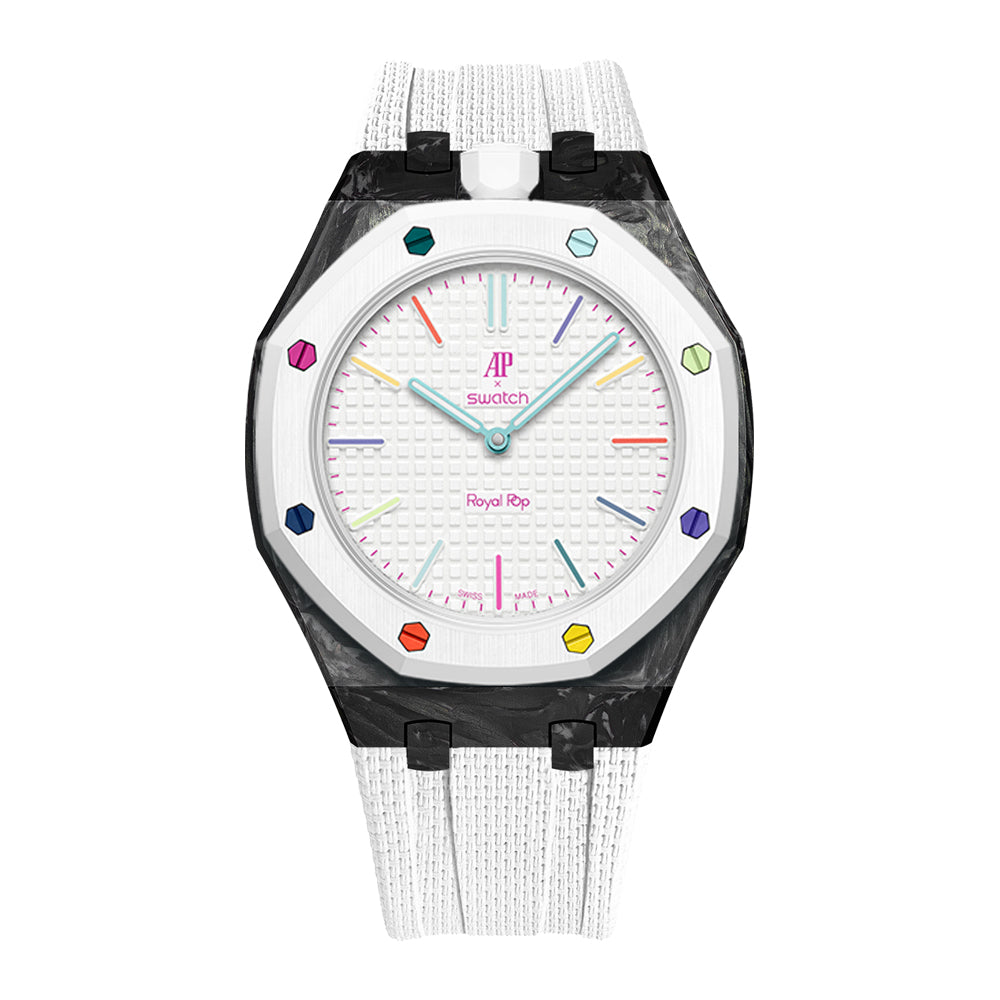 Carbon Fiber Rubber Strap Case for AP X Swatch Royal Pop Huit Blanc