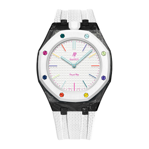 Carbon-Gehäuse mit Kautschukband für AP x Swatch Royal Pop Huit Blanc