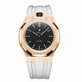 Full Frame Stainless Steel Rosé Gold Plain Rubber Strap Case for AP X Swatch Royal Pop Ocho Negro
