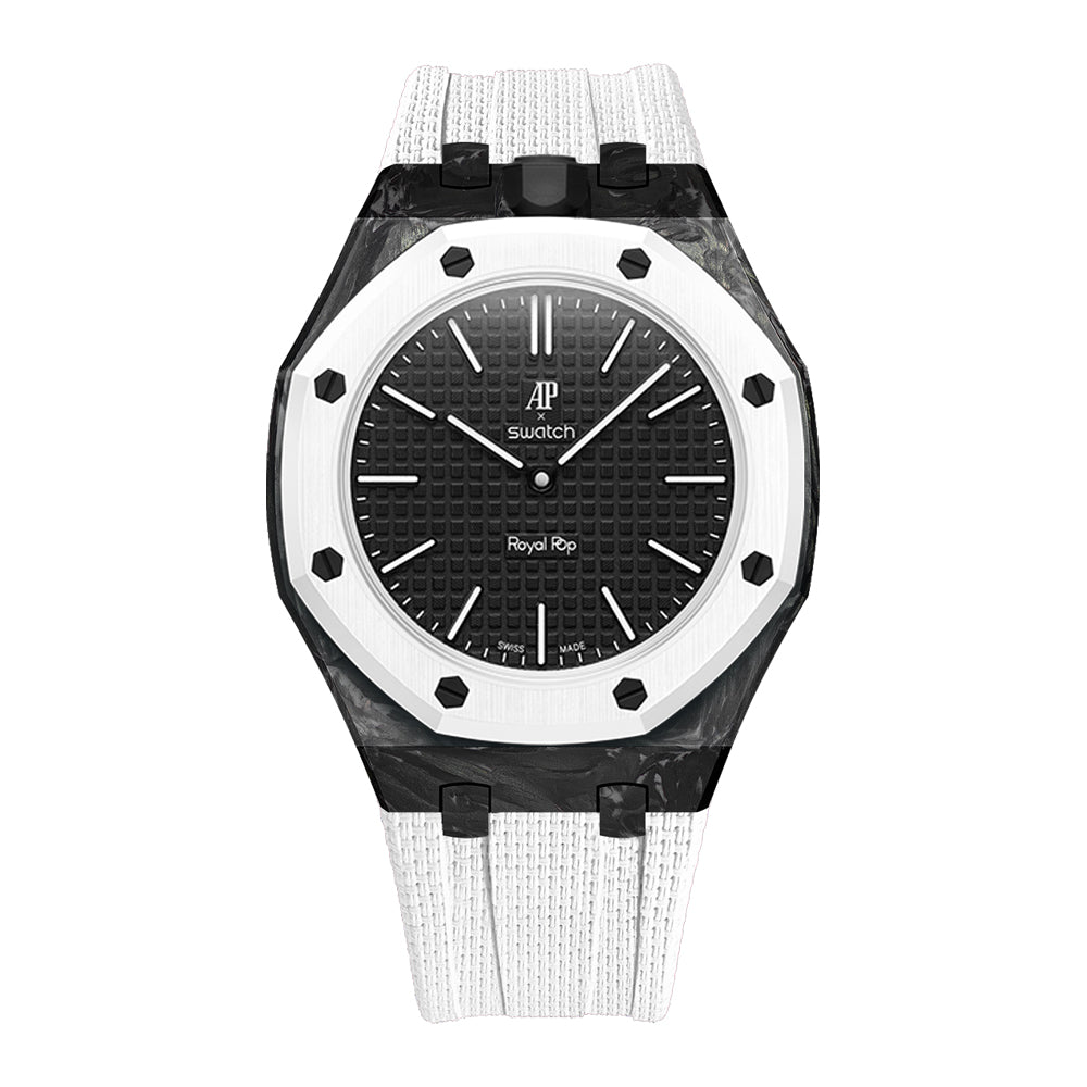 Carbon Fiber Rubber Strap Case for AP X Swatch Royal Pop Ocho Negro