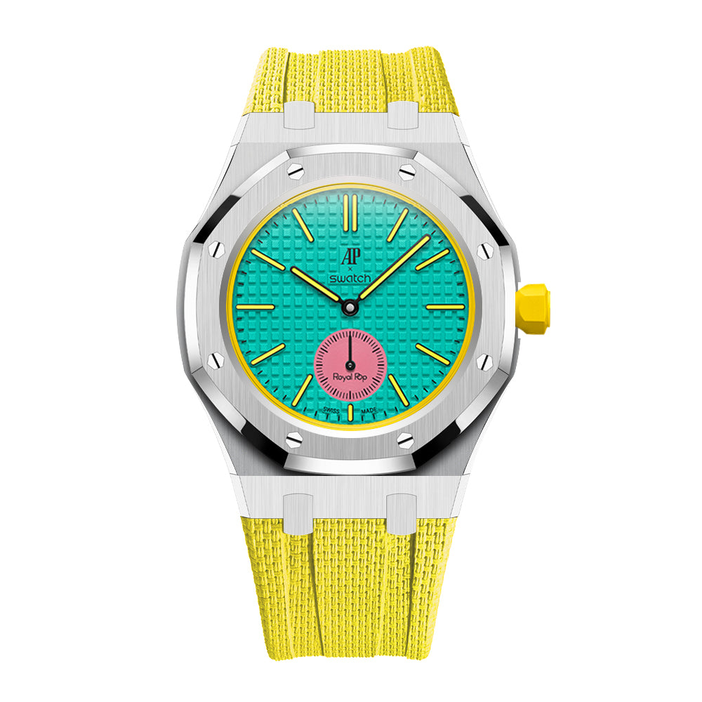 Full-Frame-Gehäuse Edelstahl mit Kautschukband für AP x Swatch Royal Pop OTG Roz