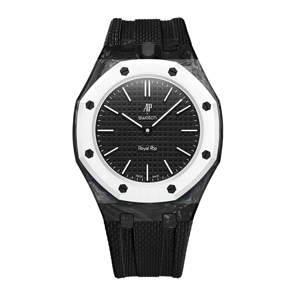 Carbon Fiber Rubber Strap Case for AP X Swatch Royal Pop Ocho Negro