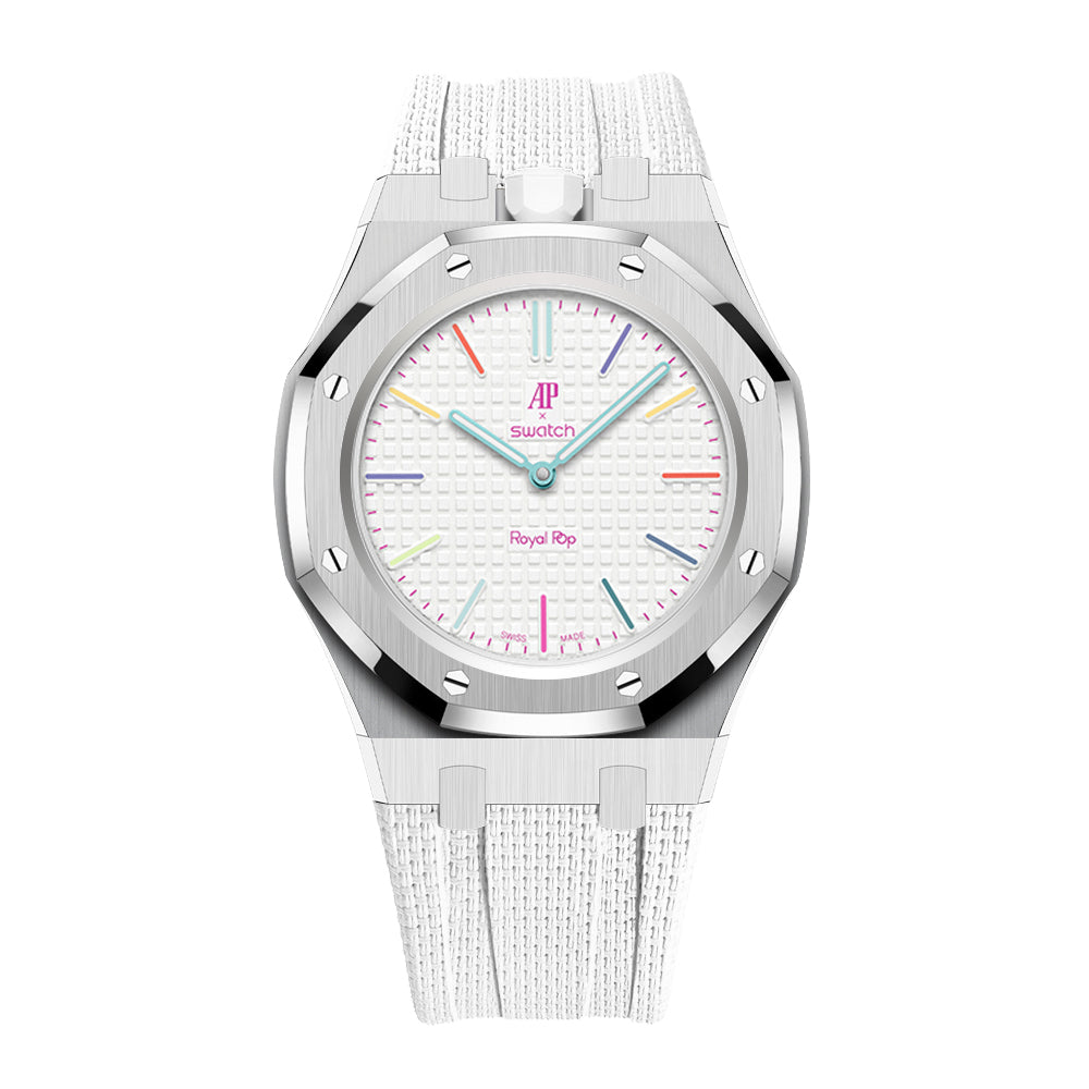 Full-Frame-Gehäuse Edelstahl mit Kautschukband für AP x Swatch Royal Pop Huit Blanc