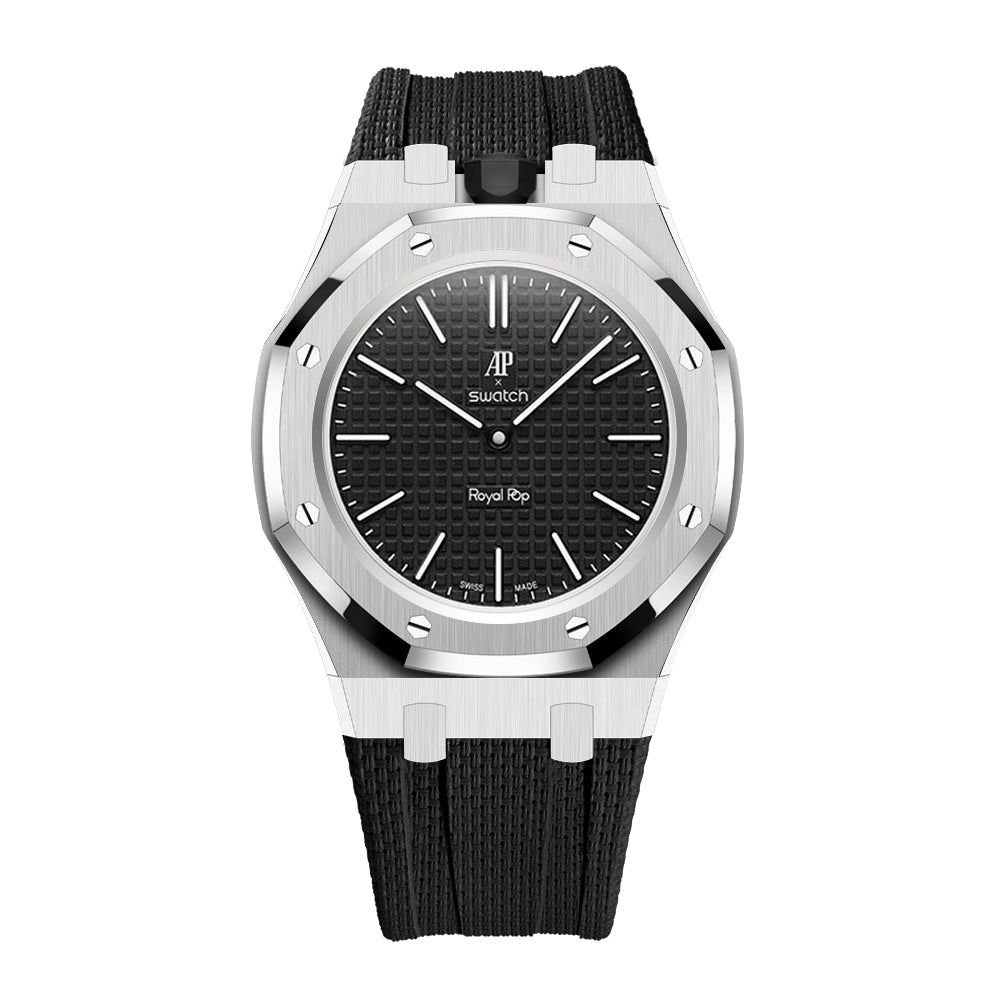 Full Frame Cover Stainless Steel Rubber Strap Case for AP X Swatch Royal Pop Ocho Negro