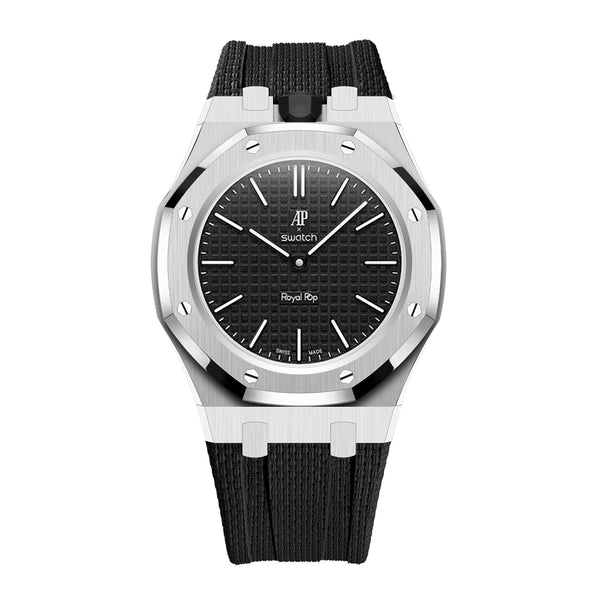Full Frame Cover Stainless Steel Rubber Strap Case for AP X Swatch Royal Pop Ocho Negro