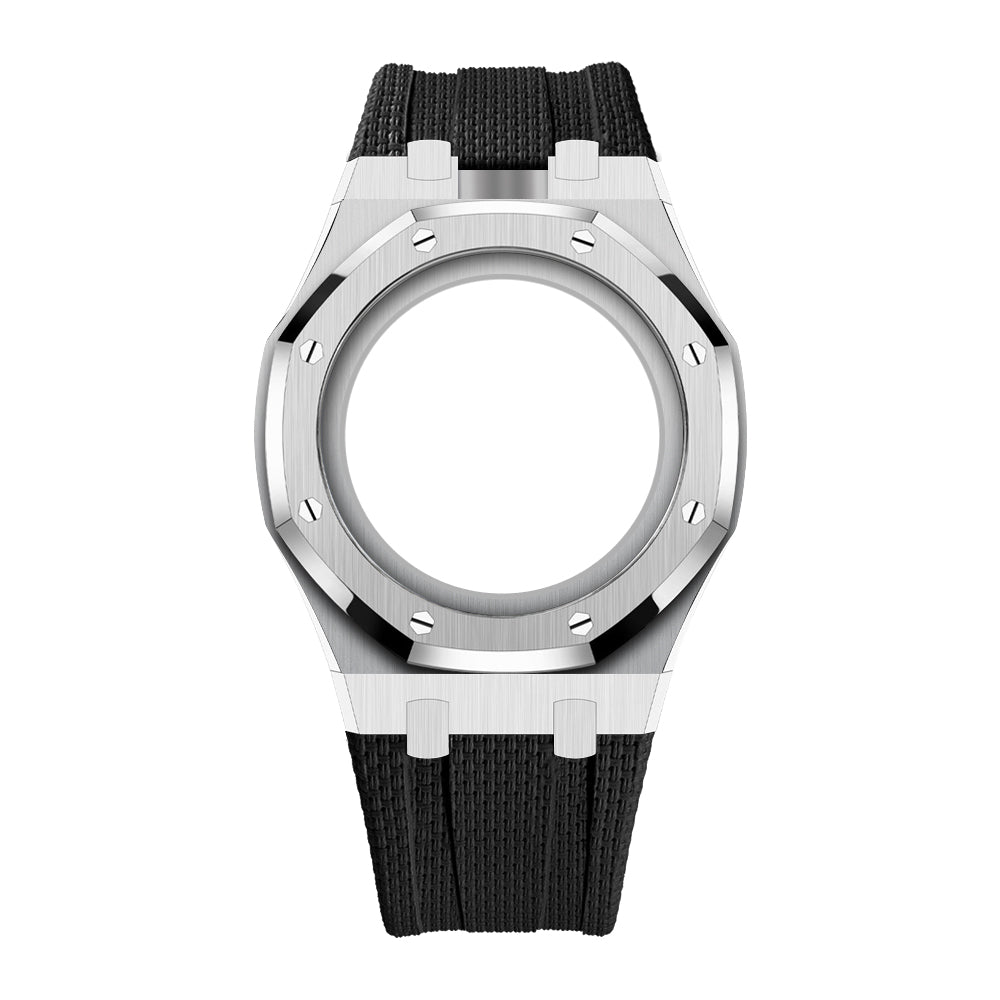 Full Frame Cover Stainless Steel Rubber Strap Case for AP X Swatch Royal Pop Ocho Negro