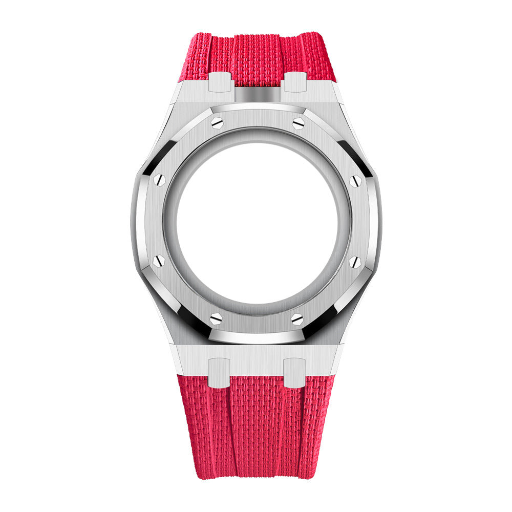 Full Frame Cover Stainless Steel Rubber Strap Case for AP X Swatch Royal Pop Otto Rosso