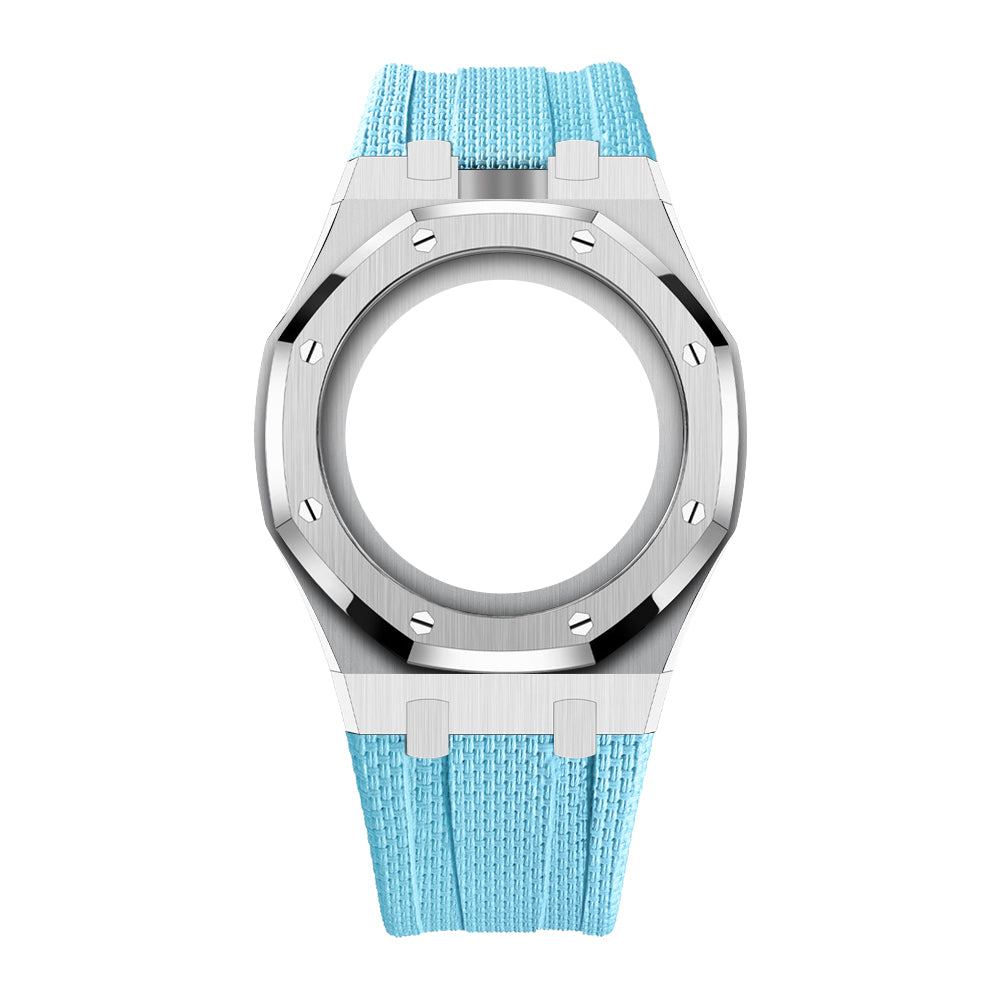 Full Frame Cover Stainless Steel Rubber Strap Case for AP X Swatch Royal Pop Blaue Acht