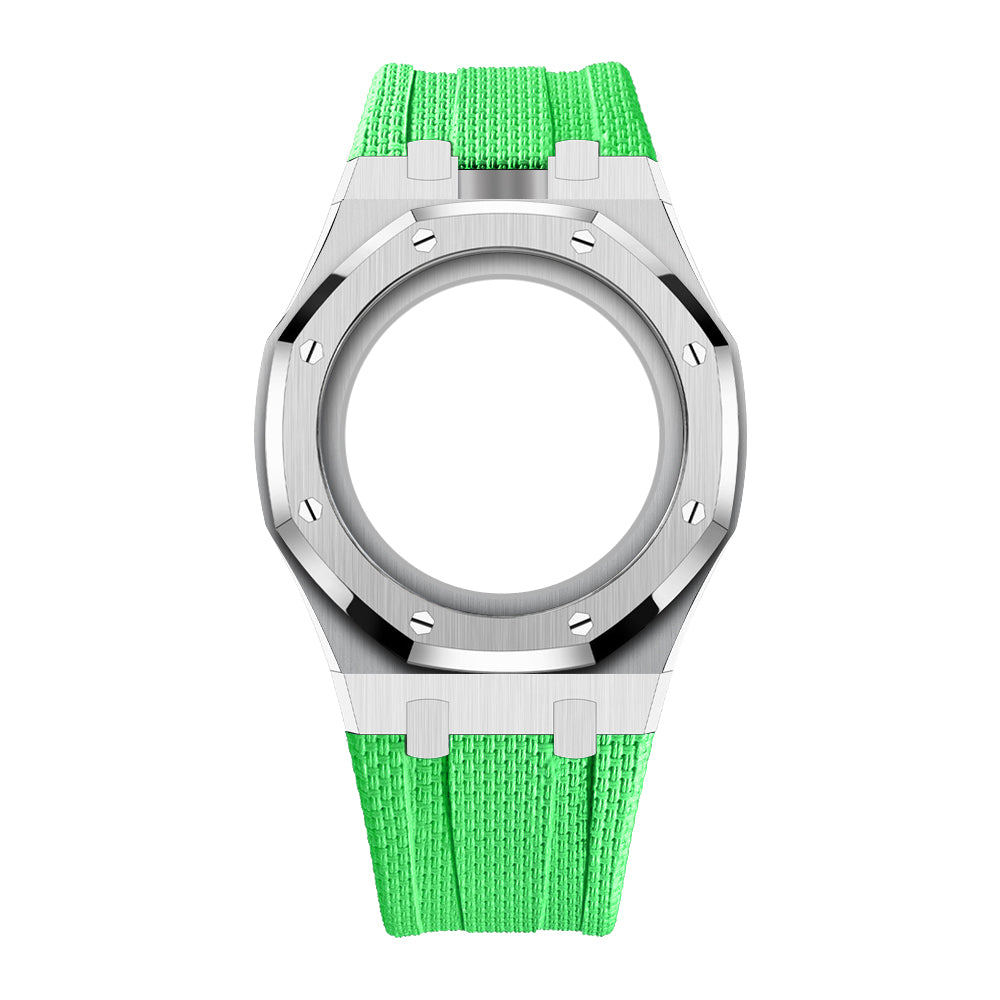 Full Frame Cover Stainless Steel Rubber Strap Case for AP X Swatch Royal Pop Green Eight