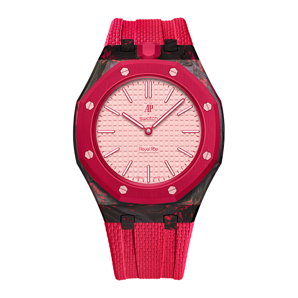 Carbon Fiber Rubber Strap Case for AP X Swatch Royal Pop Otto Rosso