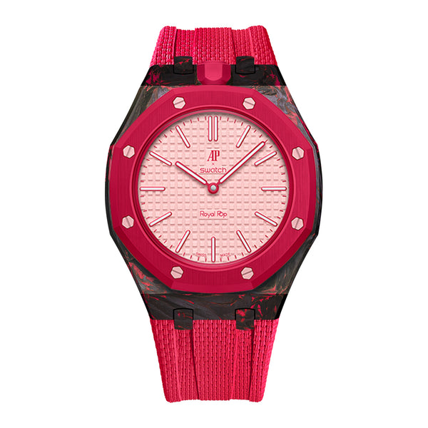 Carbon Fiber Rubber Strap Case for AP X Swatch Royal Pop Otto Rosso