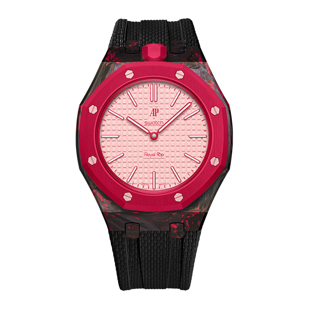 Carbon Fiber Rubber Strap Case for AP X Swatch Royal Pop Otto Rosso