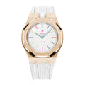 Full-Frame-Gehäuse Edelstahl Roségold mit Kautschukband für AP x Swatch Huit Blanc