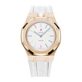 Full-Frame-Gehäuse Edelstahl Roségold mit Kautschukband für AP x Swatch Huit Blanc