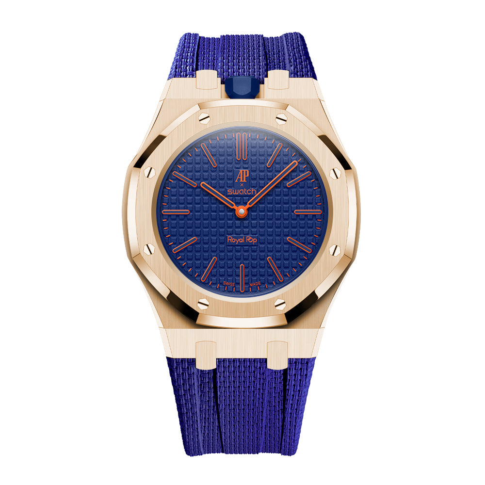 Full-Frame-Gehäuse Edelstahl Roségold mit Kautschukband für AP x Swatch Royal Orenij Hachi