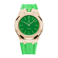 Full Frame Cover Stainless Steel Rosé Gold Rubber Strap Case for AP X Swatch Royal Pop Green Eight