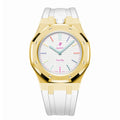 Full Frame Stainless Steel Yellow Gold Rubber Strap Case for AP X Swatch Royal Pop Huit Blanc