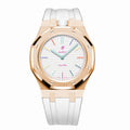 Full Frame Stainless Steel Rosé Gold Plain Rubber Strap Case for AP X Swatch Royal Pop Huit Blanc