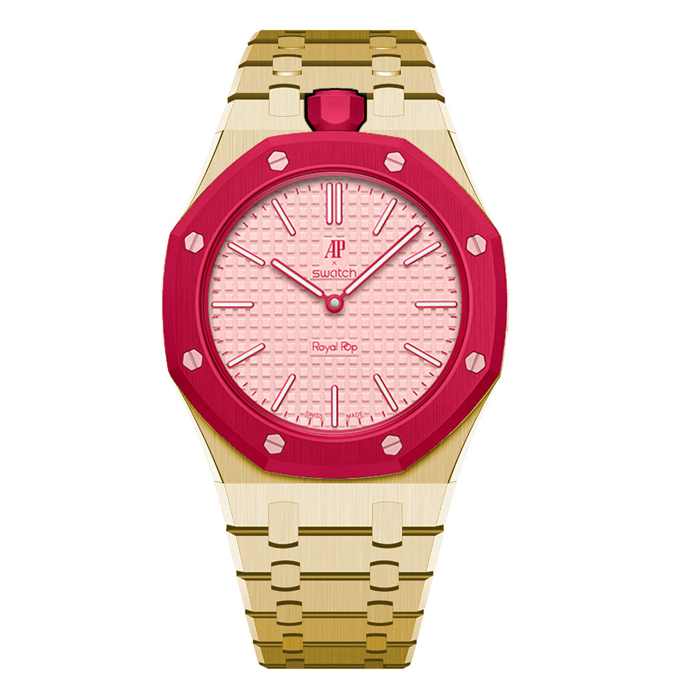 Stainless Steel Yellow Gold Bracelet Case For AP x Swatch Royal Pop Otto Rosso